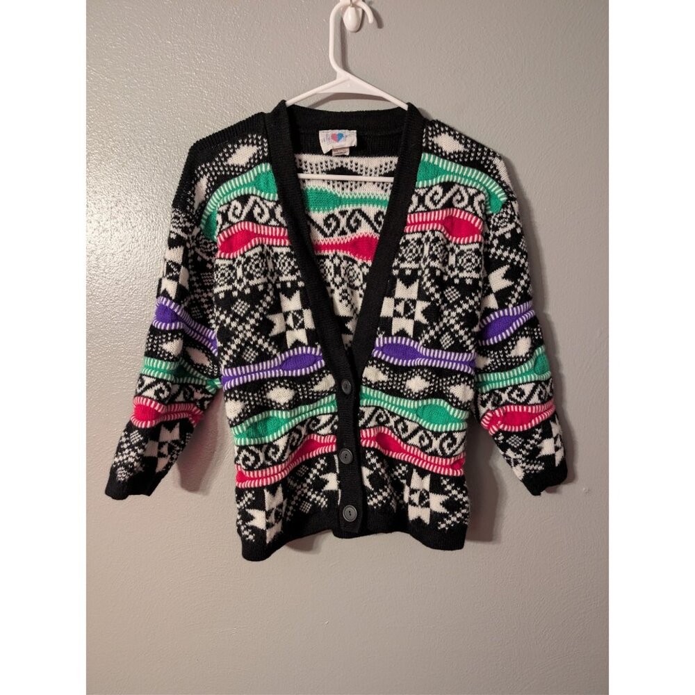 Vintage Heartworks USA Button Cardigan Size L Nordic Knit Acrylic Sweater 80s/90